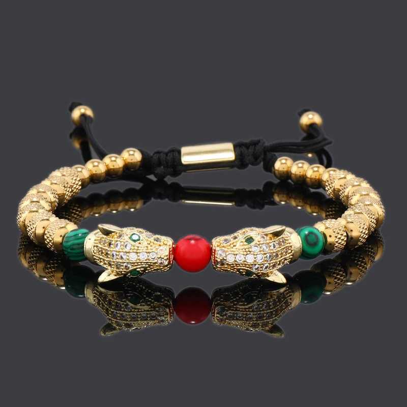 Luxury Leopard Head Charms Man Bracelet Stainless Steel Beads Woman Bracelets Lover Couple Jewelry Gift W250526
