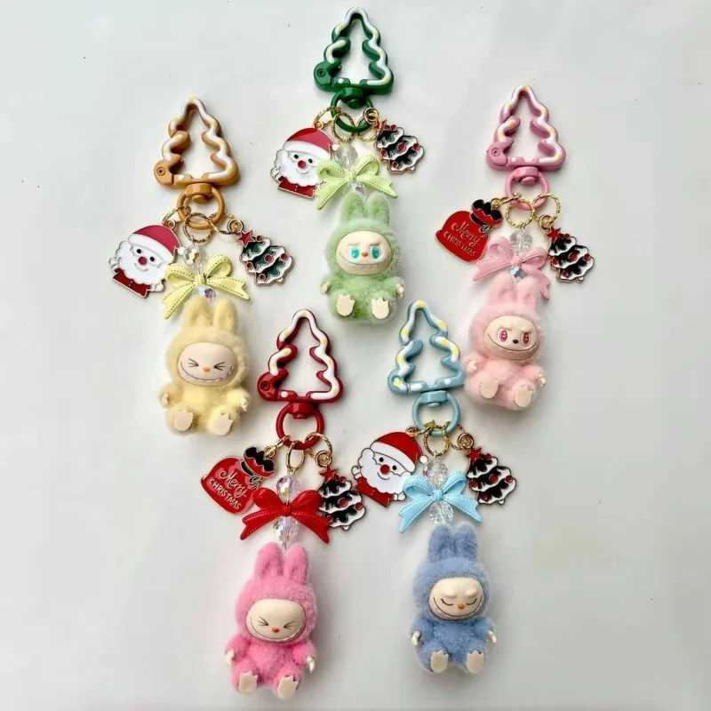 Hot Sale Labubu Series Cute Keychain Cartoon Creative Three-Dimensional Doll Student Schoolbag Pendant Car Keyring Toy Kid Gift W250526
