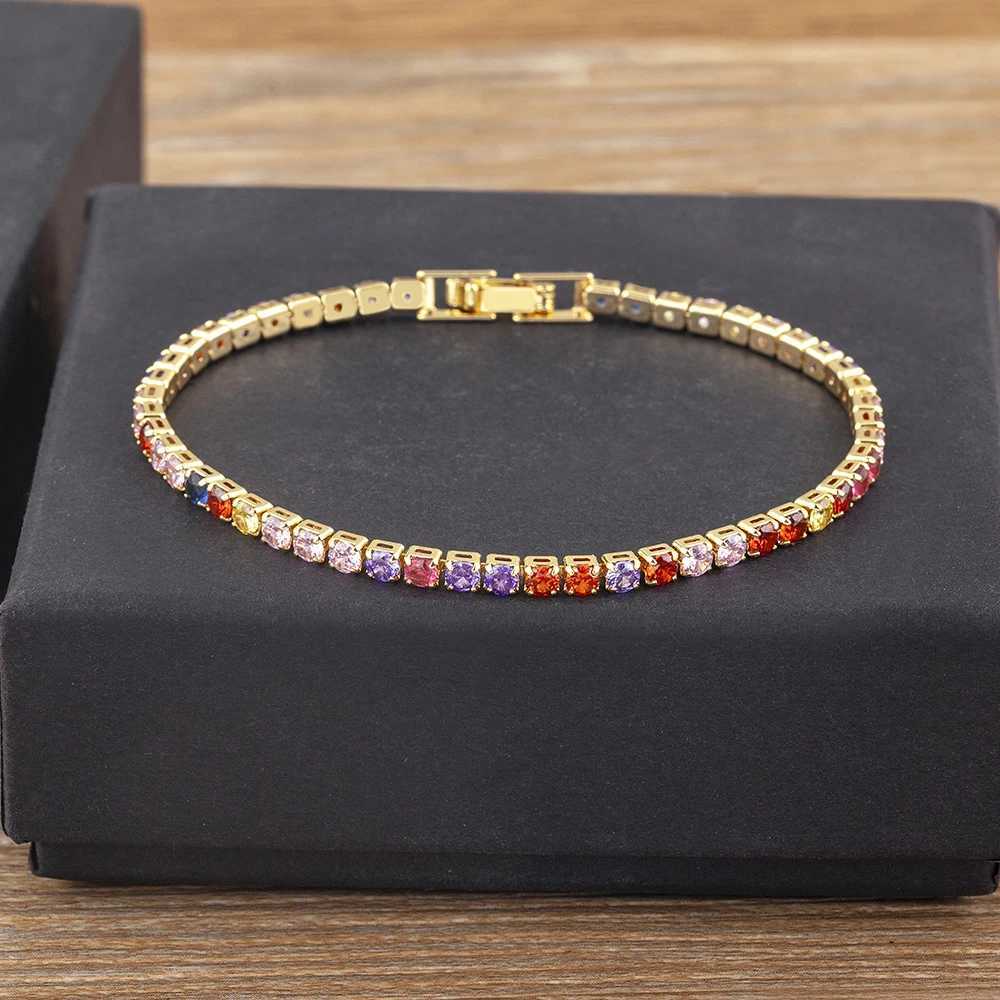 Nidin Tennis Chain Bracelet for Women Luxury Handy 4 Claws Mosaic Cubic Zirconia 6 Rainbow Colors Fashion Party Jewelry Gift W250526