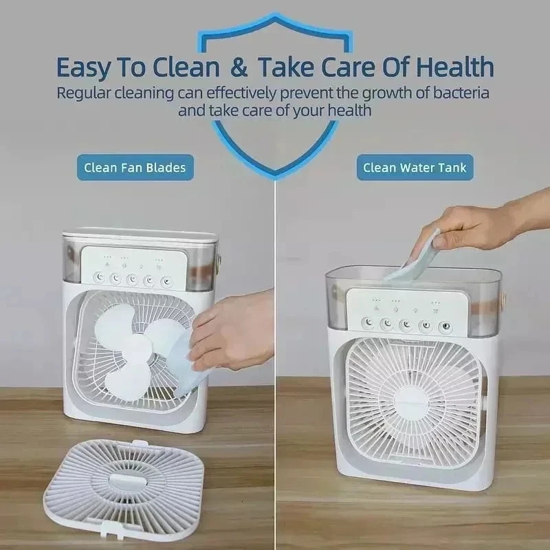 Portable Humidifier Fan Air Conditioners USB Electric Fan LED Night Light Water Mist Fun 3 In 1 Air Cooler Humidifie For Home 250523