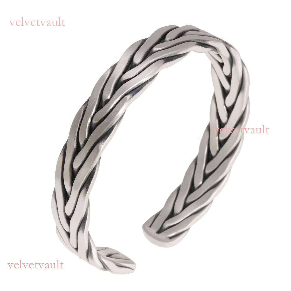 Heavy 999 Sterling Braided Twist Retro Solid Handmade Sier Opening Adjustable Bracelet Men and Women Jewelry