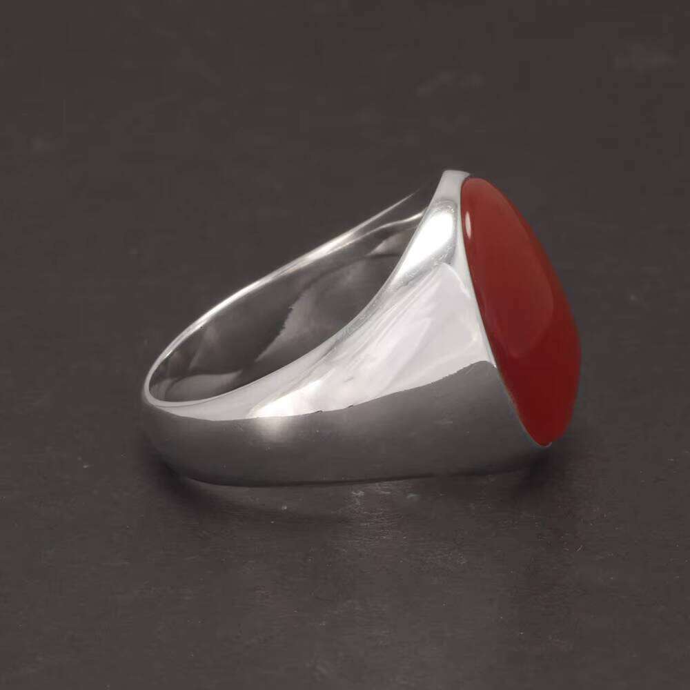 New Arrival Real Pure Sier Ring for Men Oval Stone Natural Agate Antique Fine Jewelry