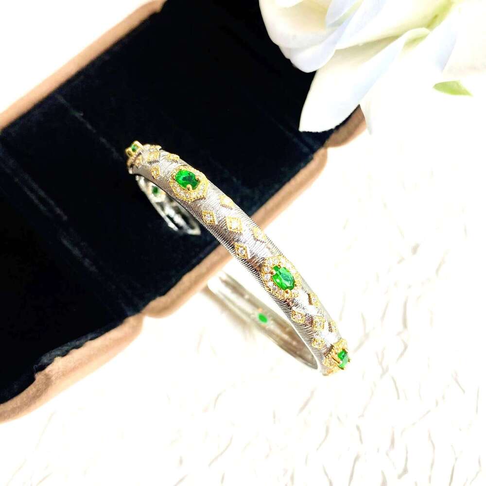 Custom Cuff Women Bangle Double Color Gold Plated Italian Brati Style Brushed Vintage With Zircon Adjustable Wholesale