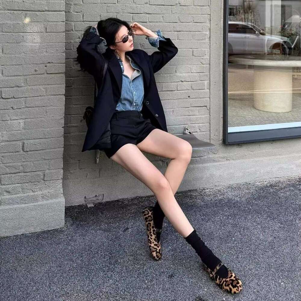 Sheepskin Version ~ 2025 New Niche Leopard Print Horsehair Strap Shallow Mouth Single Women Flat Mary Jane Shoes