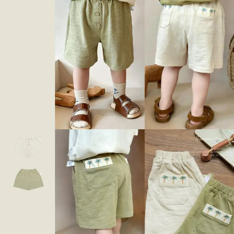 Boys Coconut Tree Embroidered Bamboo Cotton Breathable Thin Casual Shorts Summer Infant Toddler Girls Baby 250527