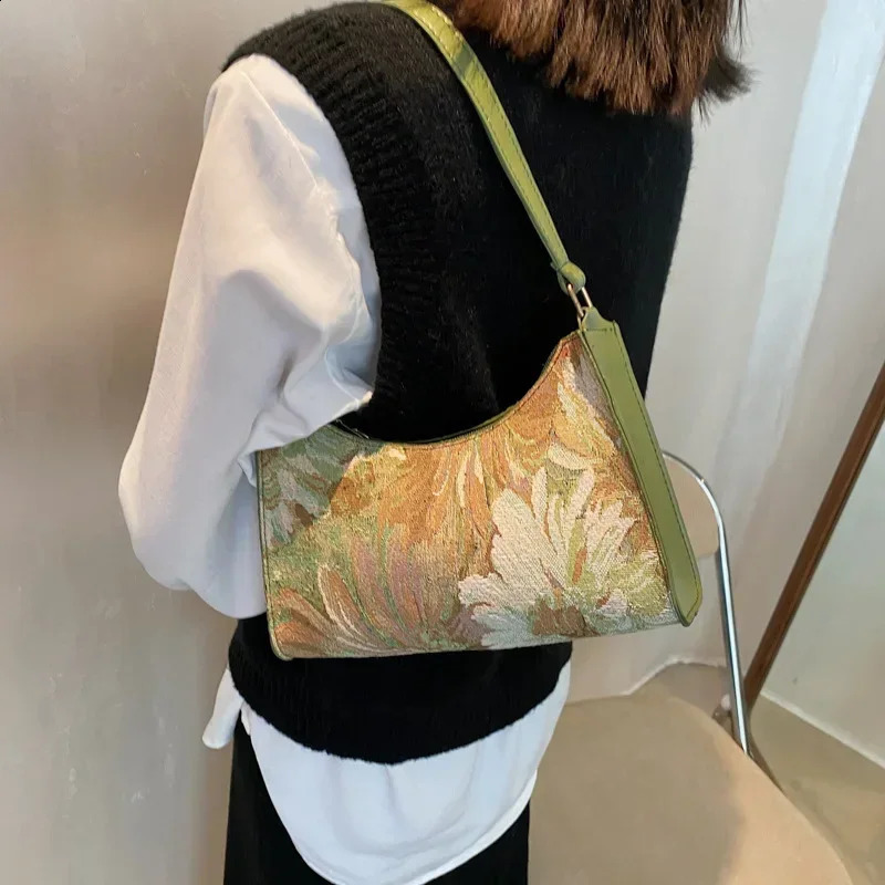 Womens Underarm Bags Autumn Trendy Oil Painting Shoulder Bag Cute Simple Handbags and Purses Female Travel Small tote 250428