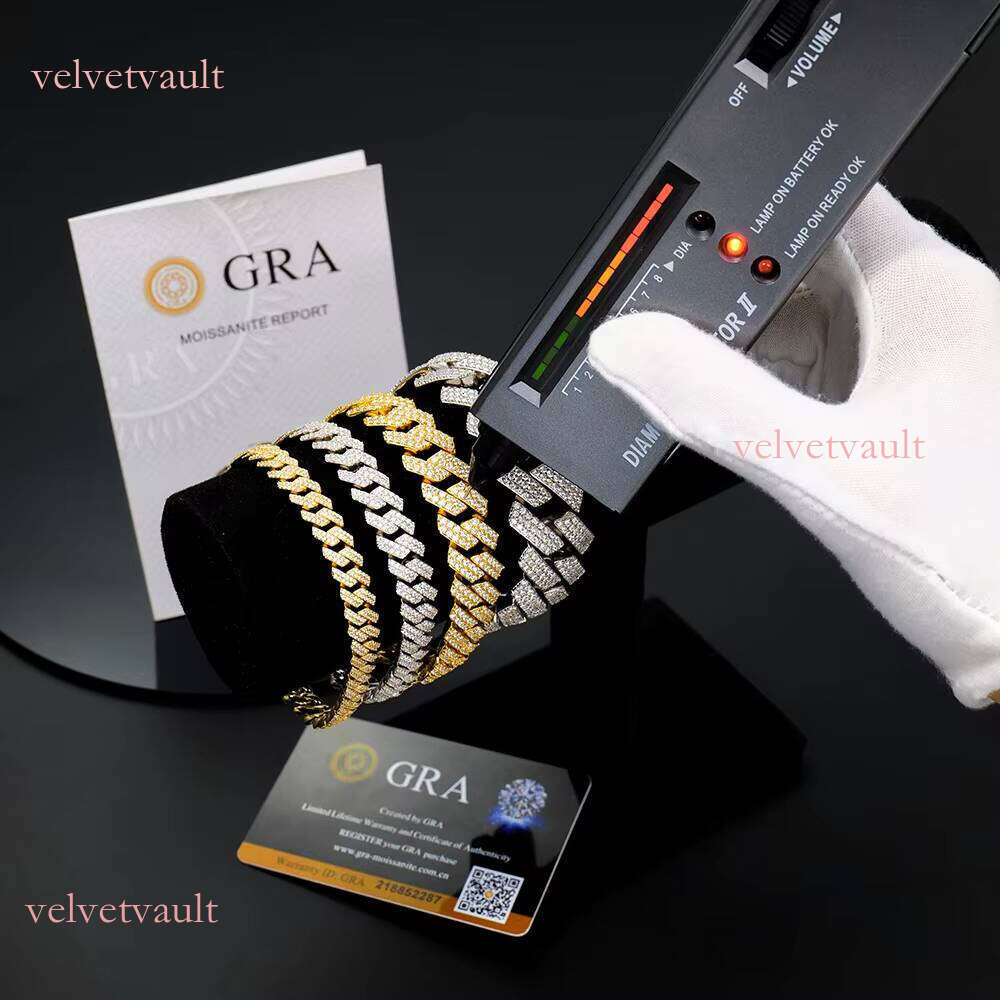 VVS1 Cubic Zirconia Cuban Chain Bracelet, with 10mm Two Rows Pass Tester Iced Out Hip-Hop Style