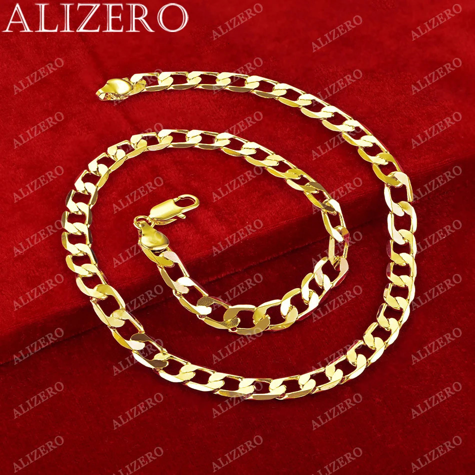 ALIZERO 18K Gold 8mm Flat Side Chain Necklaces 20/24 Inches Man Women Fine Jewelry Wholesale Personality Trend Hip Hop Necklace 250526