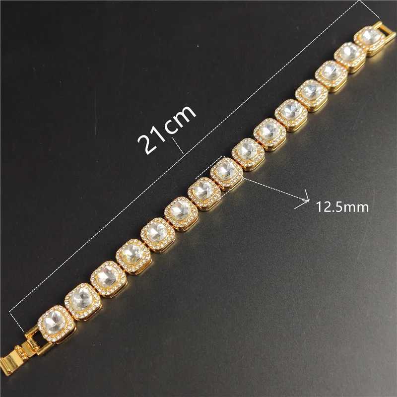 Hip Hop Full Crystal 13mm Square Tennis Chain Bracelets for Men Women Bling Rhinestone Cuban Link Chain Bracelet Luxury Jewelry W250526