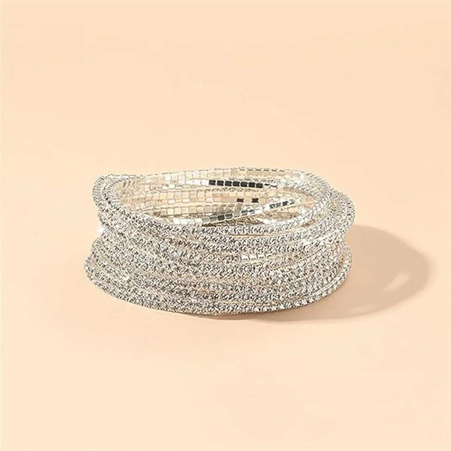 12pcs/Set Rhinestone Chain Tennis Bracelets for Women Cuff Chunky Elastic Bracelets Bracelet Stack Wedding Prom Jewelry Gifts W250526