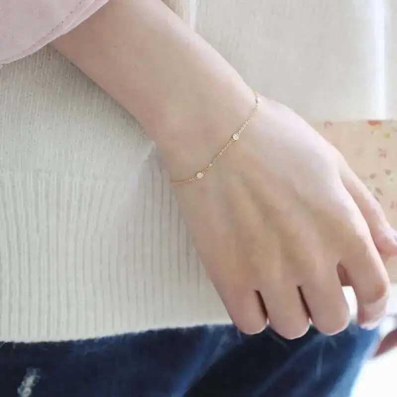 GOLDtutu 14K Real Solid Gold Crystal Charm Bracelet Minimal Simple Style Minimalist Jewelry kj181 W250526