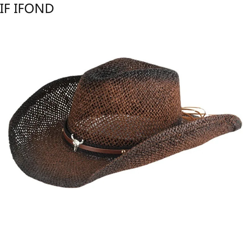 Handmade Weave Hollow Western Cowboy Hat For Men Women Summer Outdoor Cowgirl Beach Sun Straw Hat sombrero hombre 250526