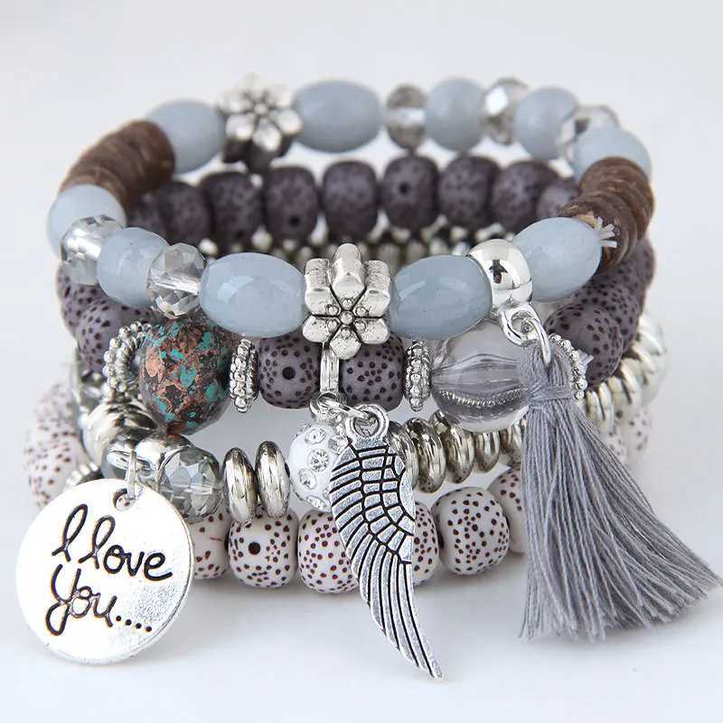 Bohemian Charm Beads Wrap Bracelets Bangles for Women Boho Flower Leaf Tassel Bracelet Multilayer Bracelet Femme 2024 New W250526