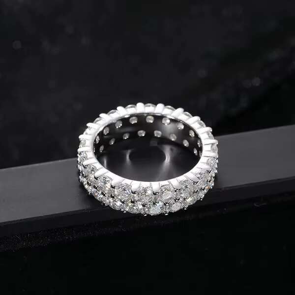 Top Quality 2 Rows 3mm VVS1 Moissanite Rings For Men Hip Hop Jewelry 100% 925 Sterling Silver Hip-hop / Rock Bling Ring Gift