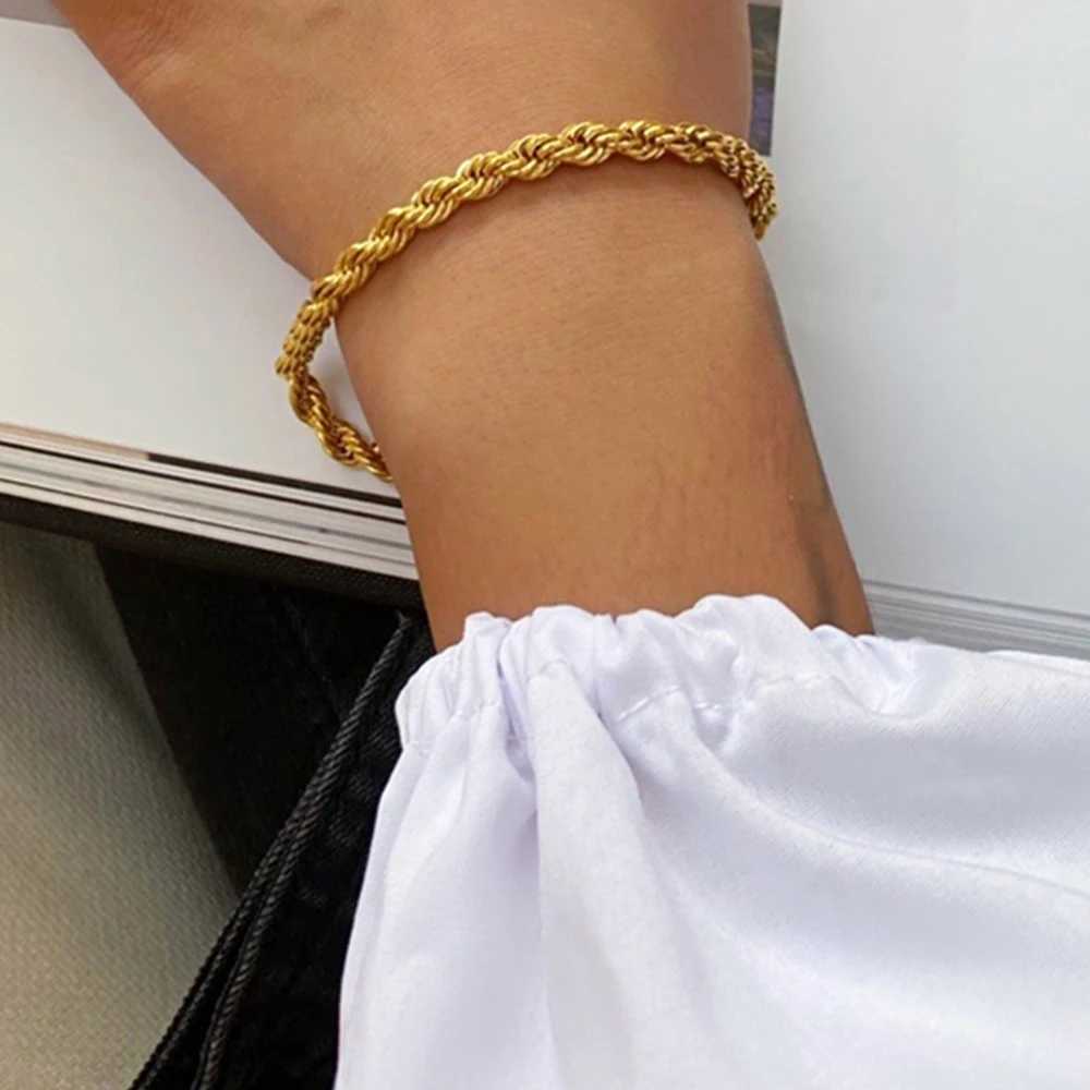 eManco Twisted Rope Chain Bracelet for Women Hip Hop Punk 4MM Gold Color Stainless Steel Gold Color Necklace Fashion Jewelry W250526