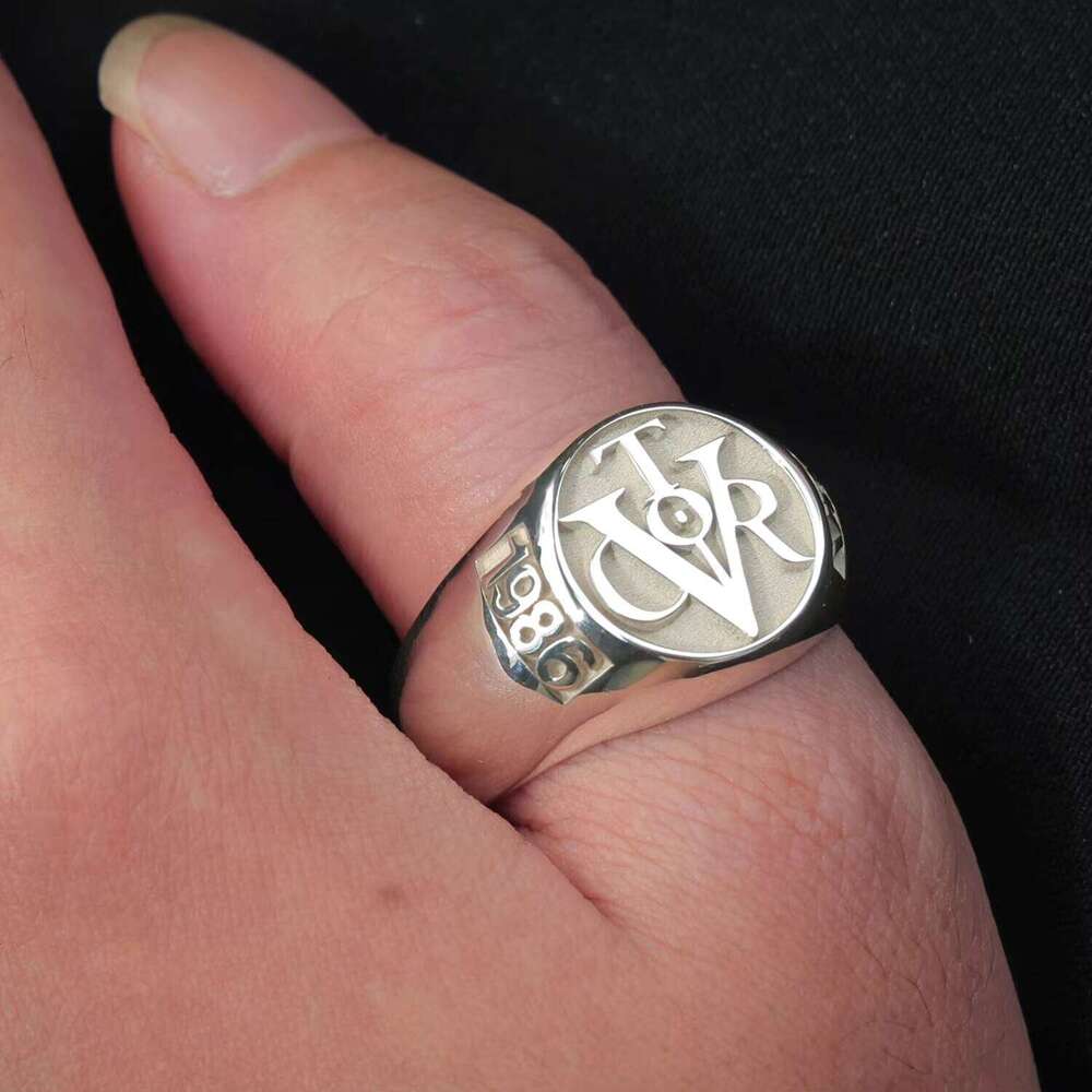 Customized Signet Sterling Sier 15mm Round 3D Men Ring for Father Gift Wholesale