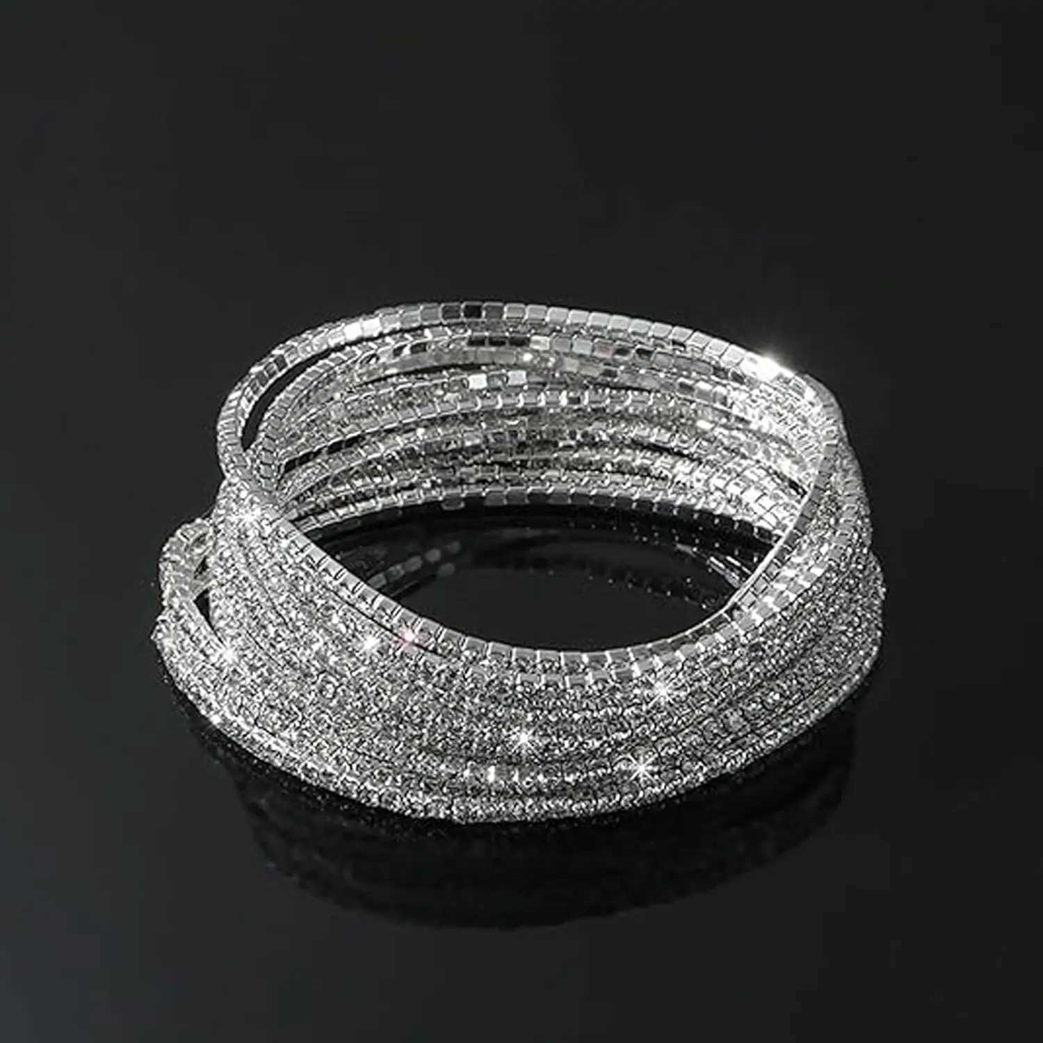 12pcs/Set Rhinestone Chain Tennis Bracelets for Women Cuff Chunky Elastic Bracelets Bracelet Stack Wedding Prom Jewelry Gifts W250526