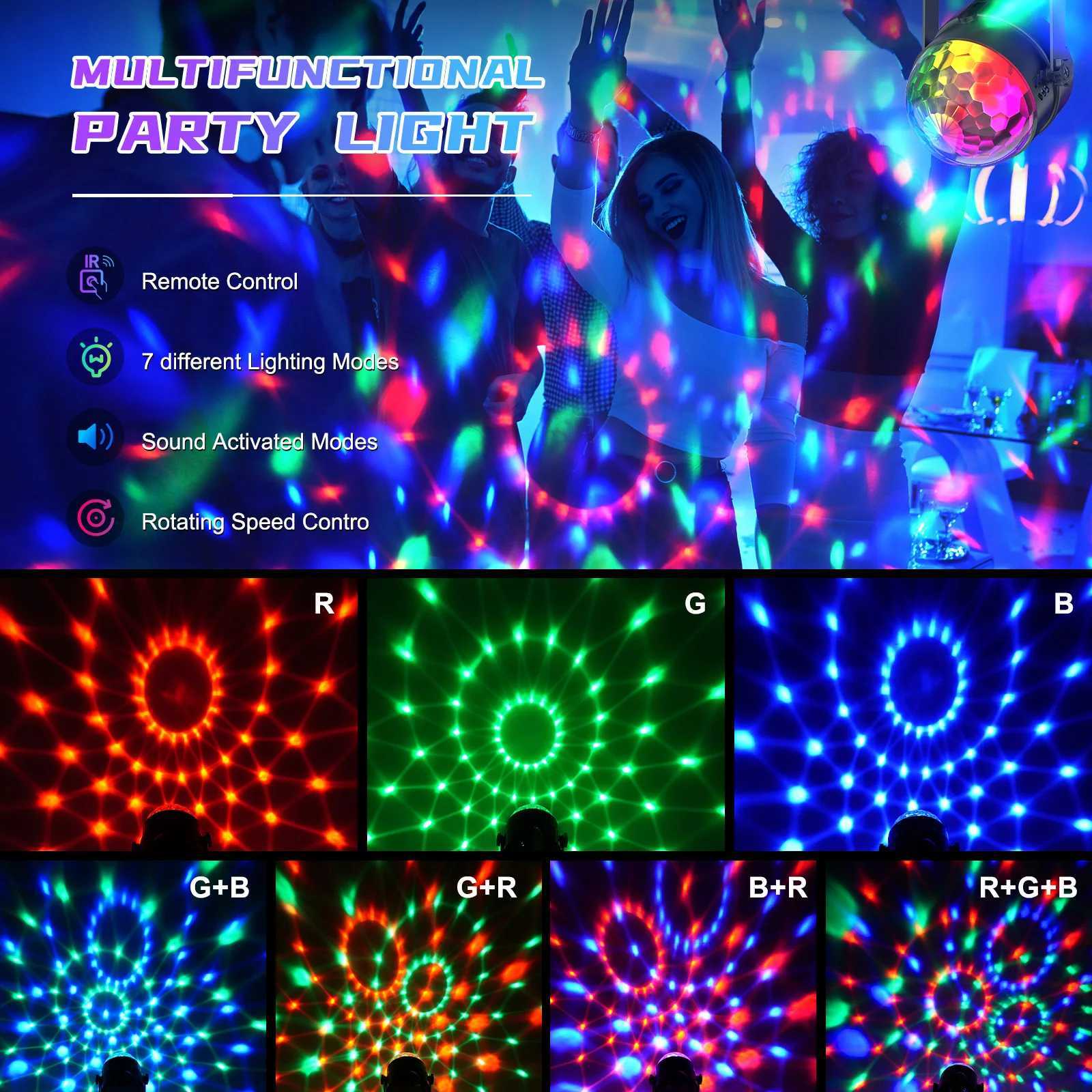 UKing 4PCS RGB LED Stage Disco Light Rotating DJ Ball Strobe Remote Control LED Magic Ball Light Christmas Party Club Show Lamp XJ250527