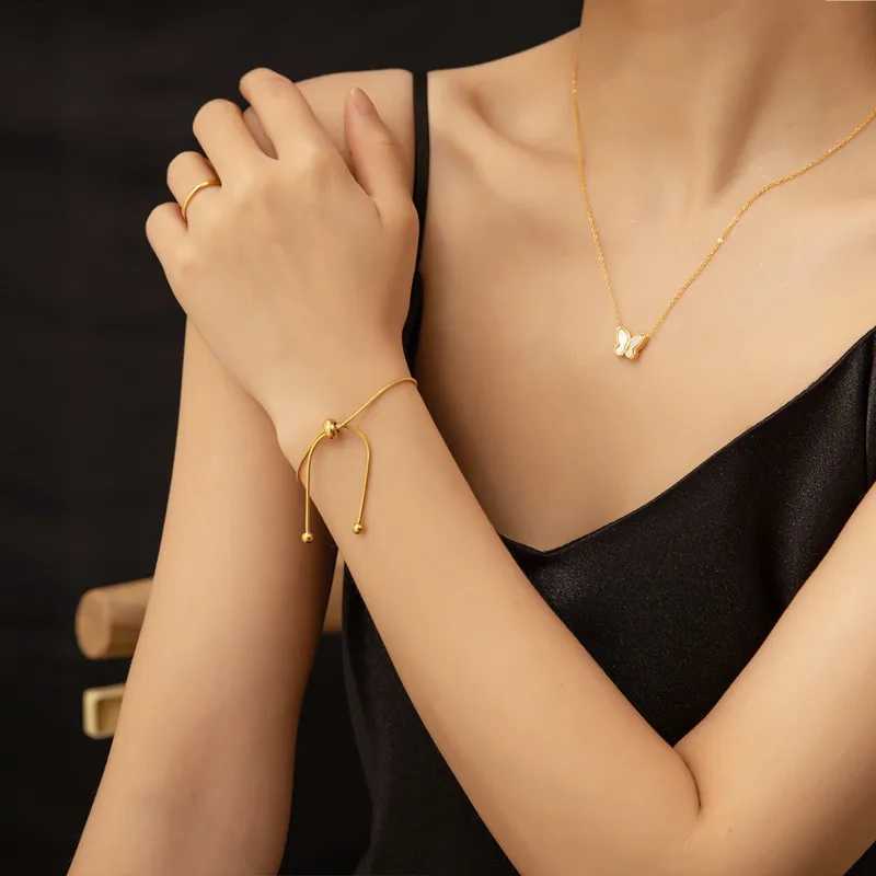 Summer Bracelet for Women Bead Adjustable Stainless Steel Chain Rose Gold Silver Color Hand Jewelry (B003) W250526