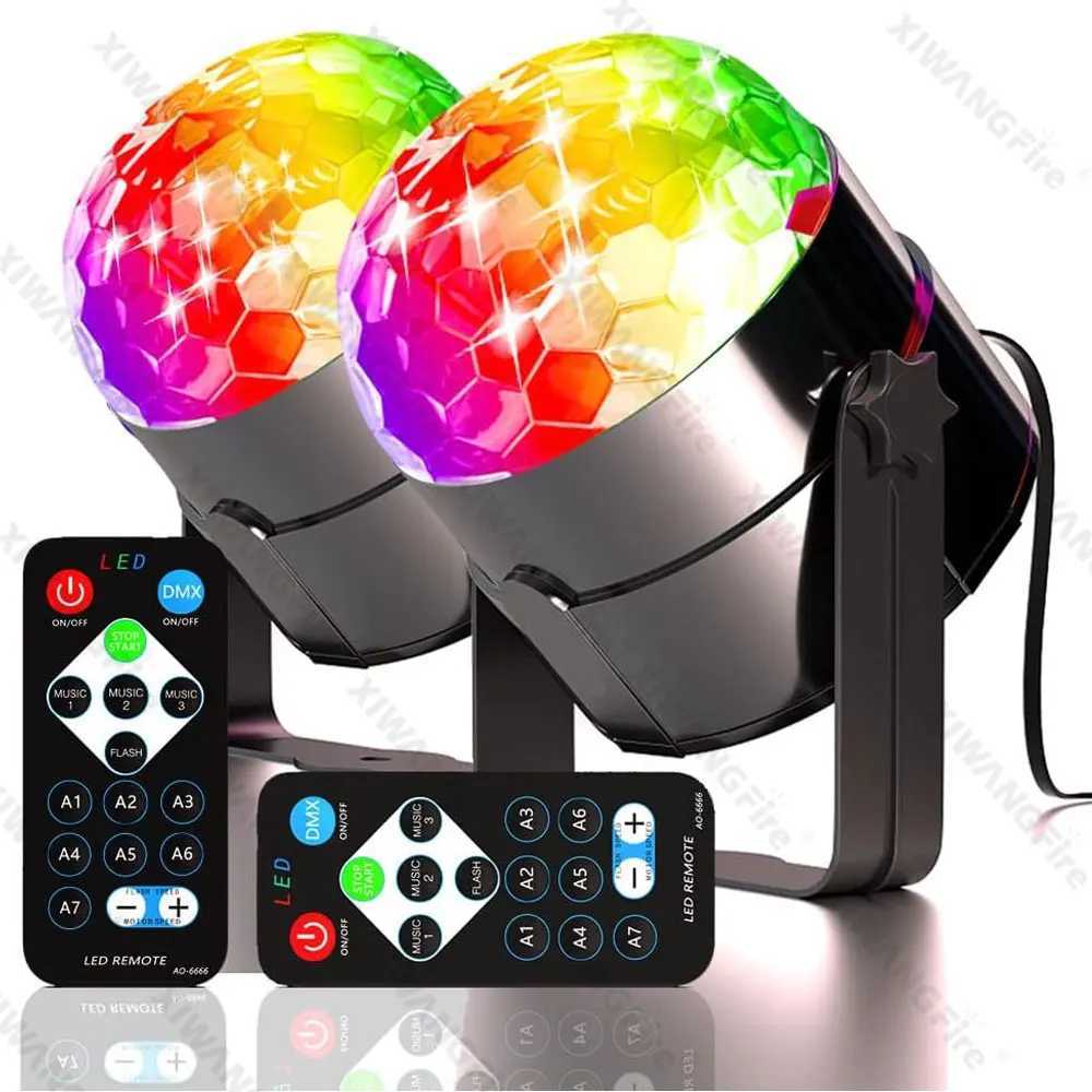 RGB LED Stage Disco Light Rotating DJ Ball Strobe Remote Sound Control Magic Dance Car Christmas Gift Party Club Laser Show Lamp XJ250527