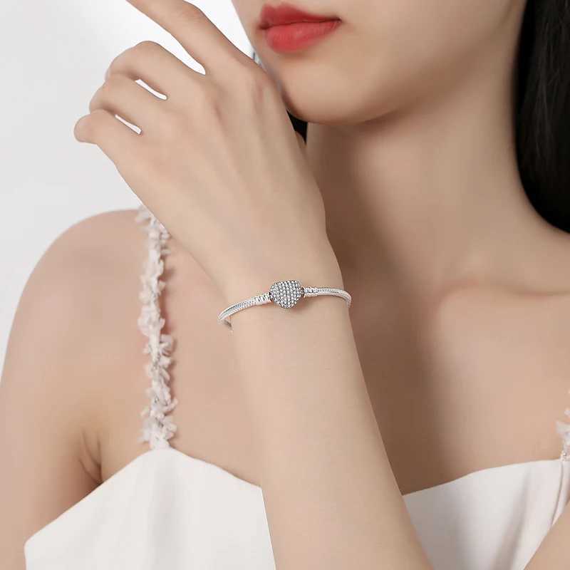 Original 925 Sterling Silver Bracelets Bangles Love Heart Clip Charms Beads Snake Chains For Women Rose Gold DIY Luxury Jewelry W250526