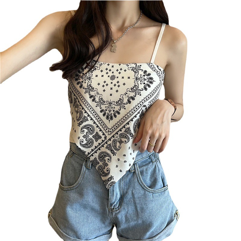 XL210 Hot girl outfit design niche cashew flower scarf net celebrity inner vest small camisole