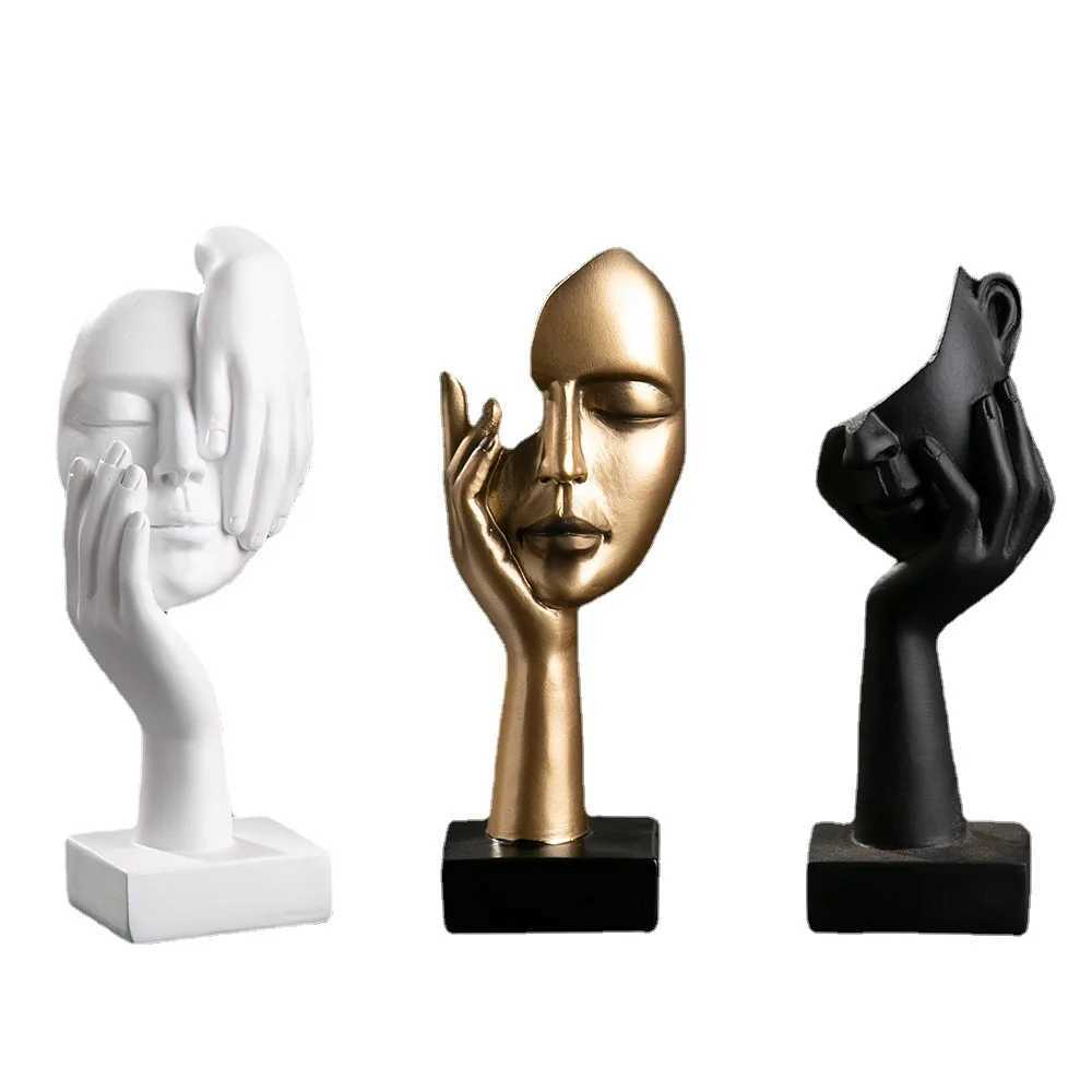 1pc Resin Abstract Statue Desktop Ornaments Sculpture Figurines Face Character Nordic Light Luxury Art Crafts Office Home Decor Y250524