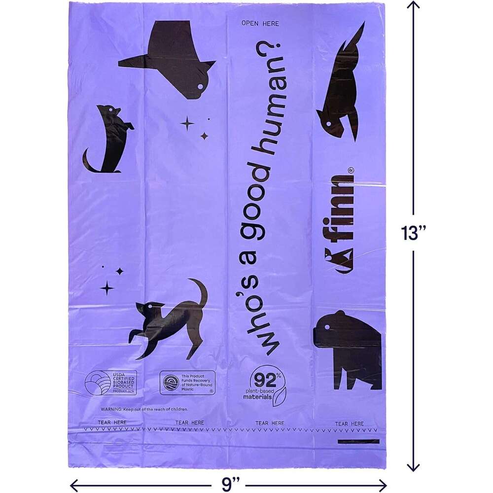 Finn Biobased Poop Bags USDA-Certified BioPreferred Product Made from 92% Plant-Based Materials / 8% PE | Unscented Dog Waste Bags, Set of 120