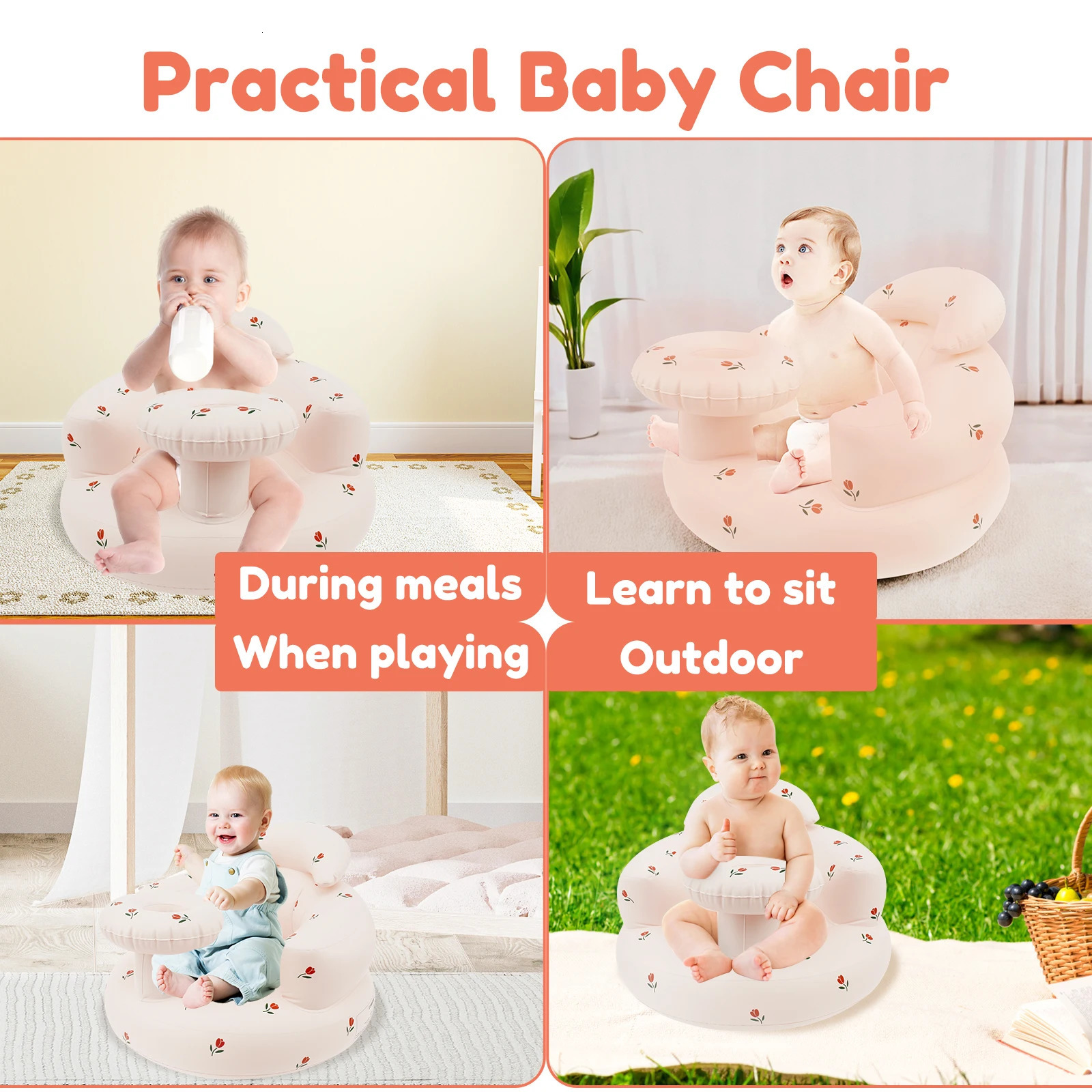 Inflatable Baby Seat Breathable Chair Portable Blow Up Infant Safe Floor for 324 Months 250527