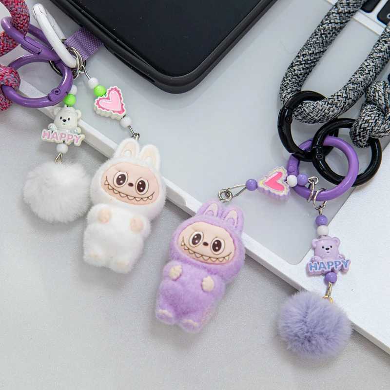 Kawaii Labubu Keychain Bag Cell Phone Charm Key Chain Cartoon Plush Labubu Backpack Hanging Pendants Students Kids Fridens Gifts W250526