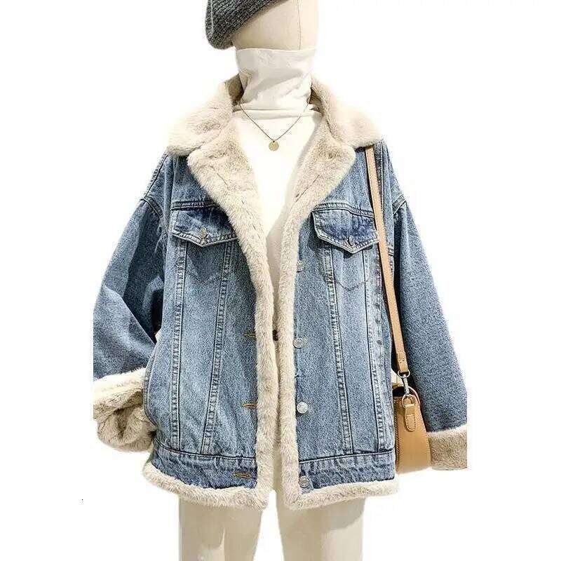 Jean Jacket Korean Winter Both Side Wear Thick Warm Lamb Veet Denim Coat Single Breasted Buttons Patchwork Plush Outwear T470