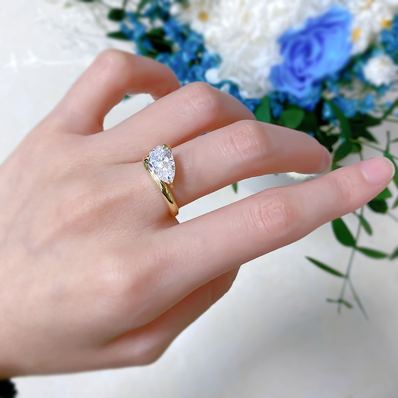 Brand Wedding Rings Luxury Jewelry Solitaire Pure Designer 100% 925 Sterling Silver Water Drop Large White Moissanite Diamond Party Lady Bridal Ring F