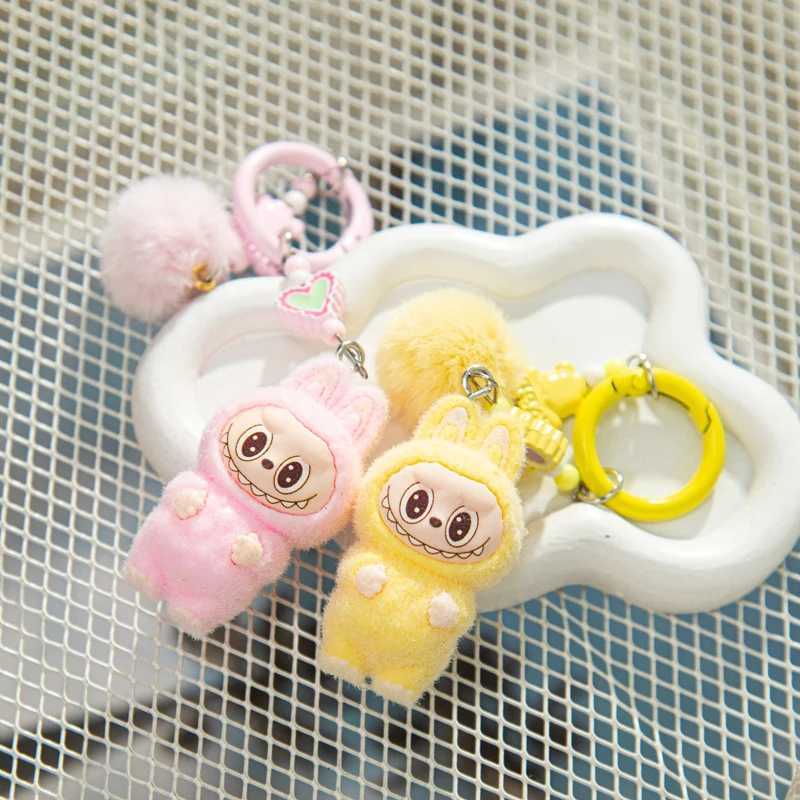 Kawaii Labubu Keychain Bag Cell Phone Charm Key Chain Cartoon Plush Labubu Backpack Hanging Pendants Students Kids Fridens Gifts W250526