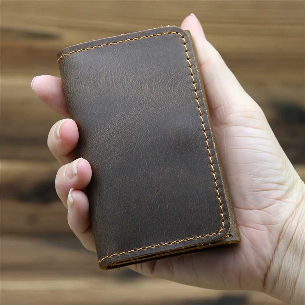 1pc Mens Genuine Leather Business Card Holder Case Small Card ID Holder Z250527