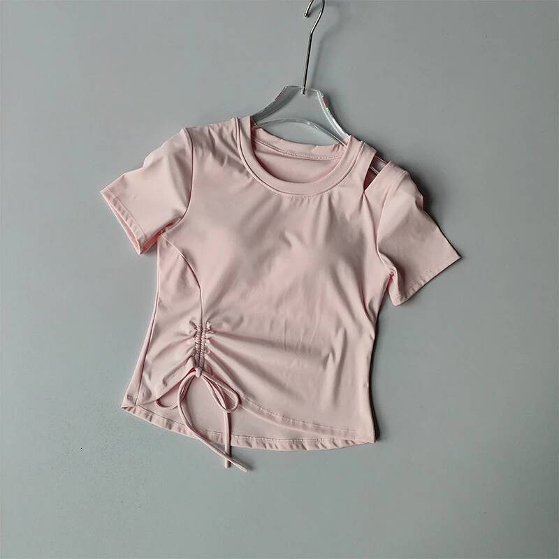 New Summer Yoga Short-sleeved Drawstring Slimming Integrated Coaster Quick-drying Sports T-shirt Running Suit Top