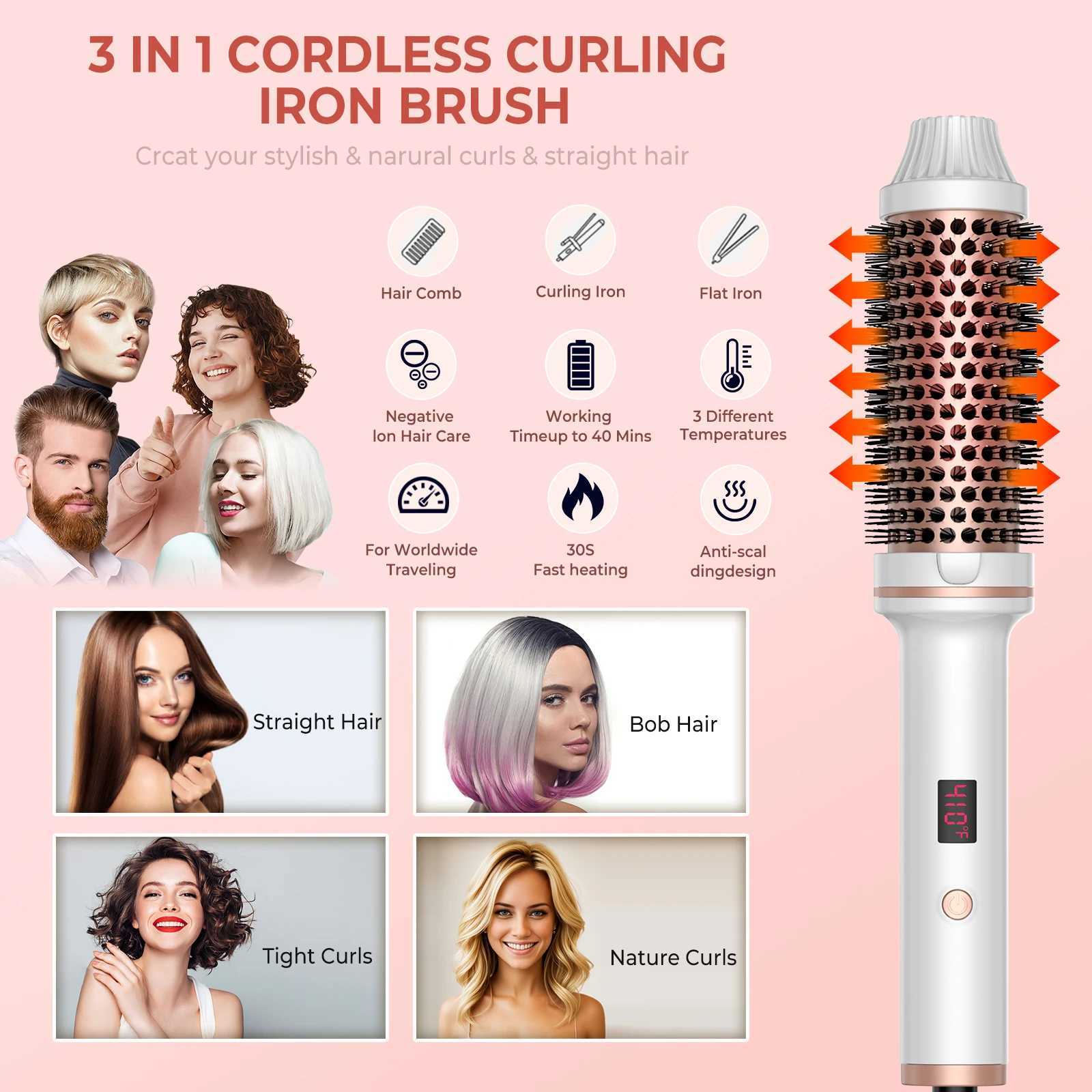 Thermal Brush Ionic Heated Round Brush Hot Hair Curling Iron with 10 Temp Settings 30s Fast Heated for All Hair Types White z250527