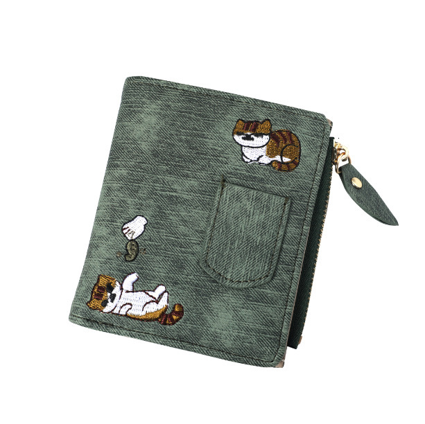 Free Shipping Designer Wallet Jeans Style Cat Embroidered Business Card Holder Canvas Pattern Large Capacity Buckle Phone Bag Coin Strap