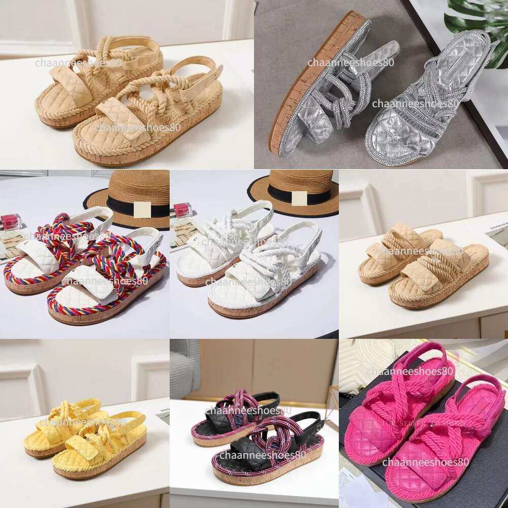 Designer Sandal hemp rope sandles Women Mules Slipper Platform Fabric Grass sandals Alphabet Calfskin Woman Shoe Woven Loafers Womens sandales si