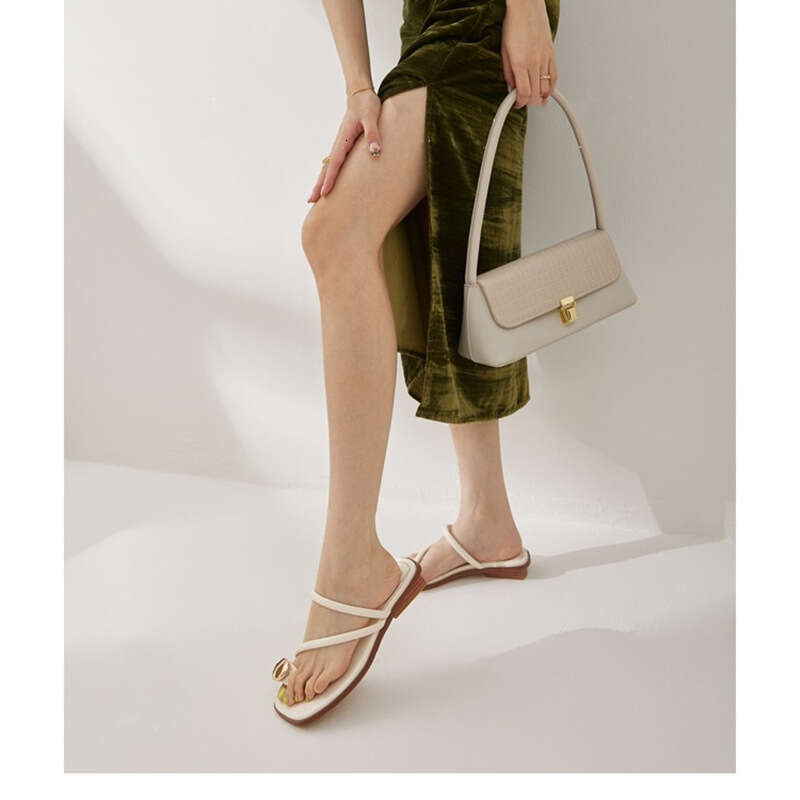 Women's Summer Open-Toe 2025 New Fairy Style Metal High-End Genuine Leather Chunky Heel Fashion Roman Sandals