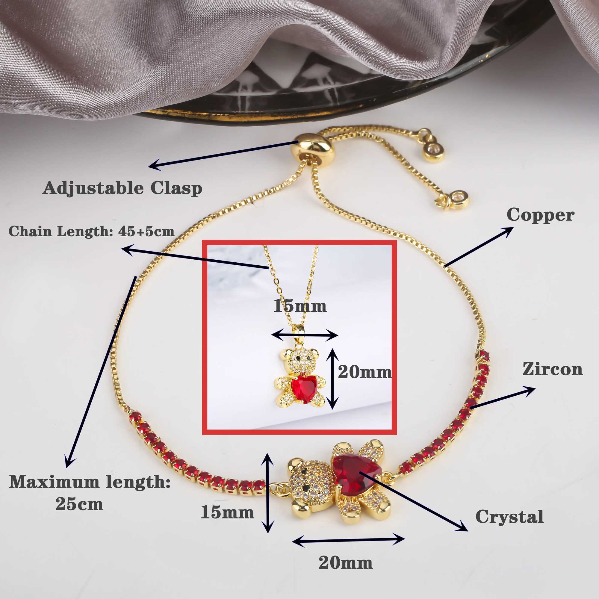 INS Cute Teddy Bear Bracelet For Women Cz Crystal Animal Bracelet High Quality For Engagement Party Gift Wholesale Daily Wear W250526