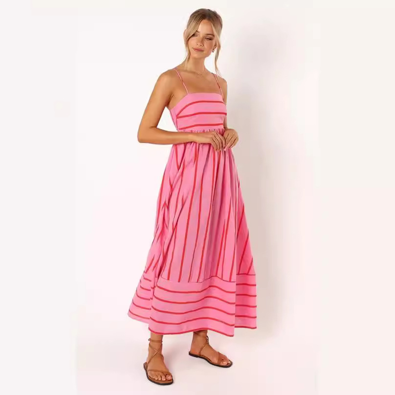 25 year spring/summer striped camisole backless large swing new style dress