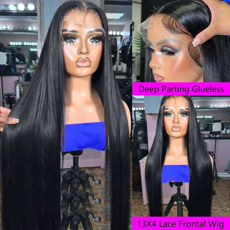 13x4 Hd Frontal Synthetic Lace Front Silky Long Straight for Women Black Wig Cap Fiber Glueless Hair Wigs