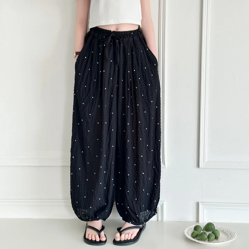 Girls Summer thin ice silk polka dot bloomers girls pants children summer straight outer wear 515 years old 250527