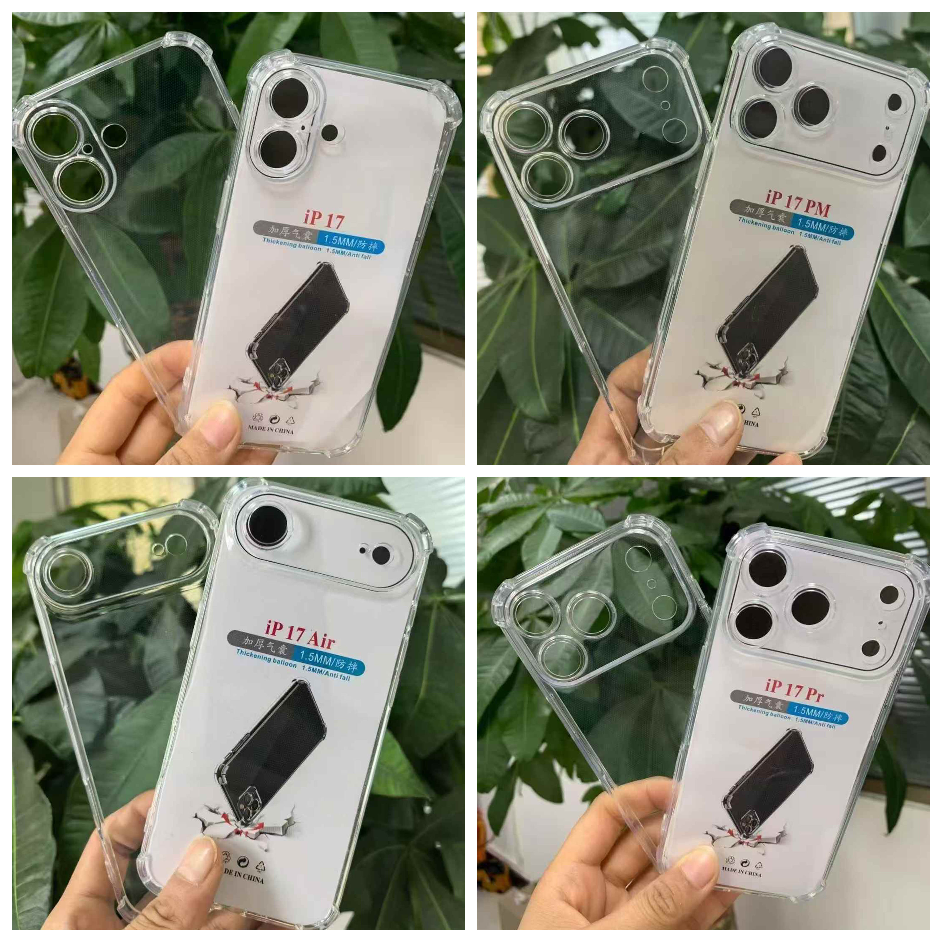 I17 1.5MM Fine Hole Shockproof Soft TPU Case For Iphone 17 Air 16E 16 15 Plus 14 13 12 Pro Max 11 Pro Max XR XS 8 7 6 Anti Fall Airbag Four Corner Dro
