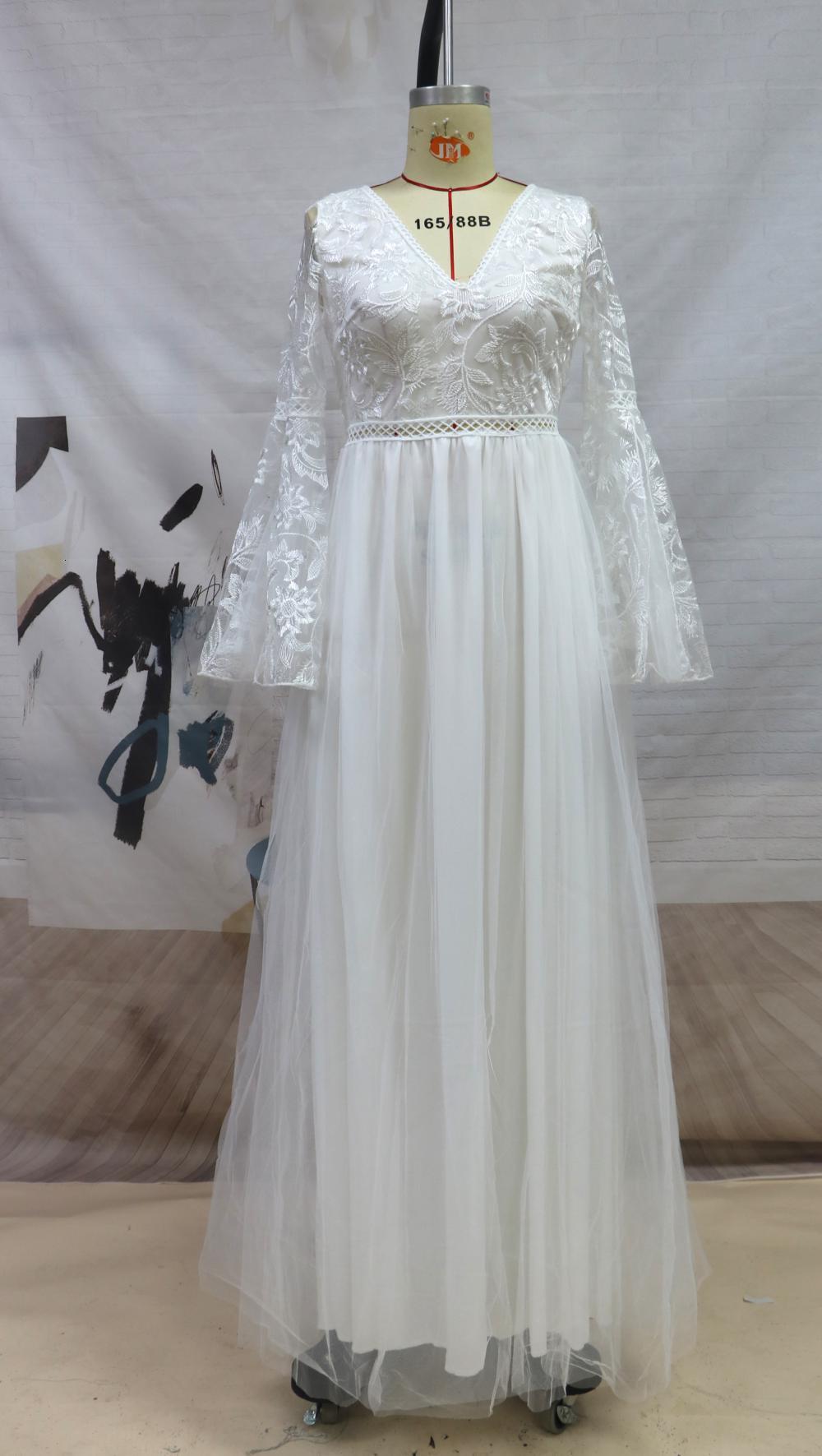 New Mesh Wedding Dress Wedding Dress Lace Flare Sleeve Long Sleeve Bridesmaid Dress