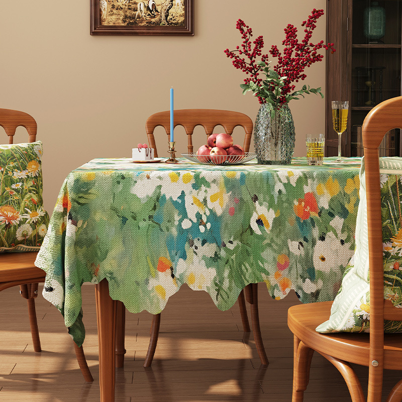 A652 American retro romantic oil painting style tablecloth linen fabric waterproof coffee table cloth pastoral style high-grade jacquard cover cloth