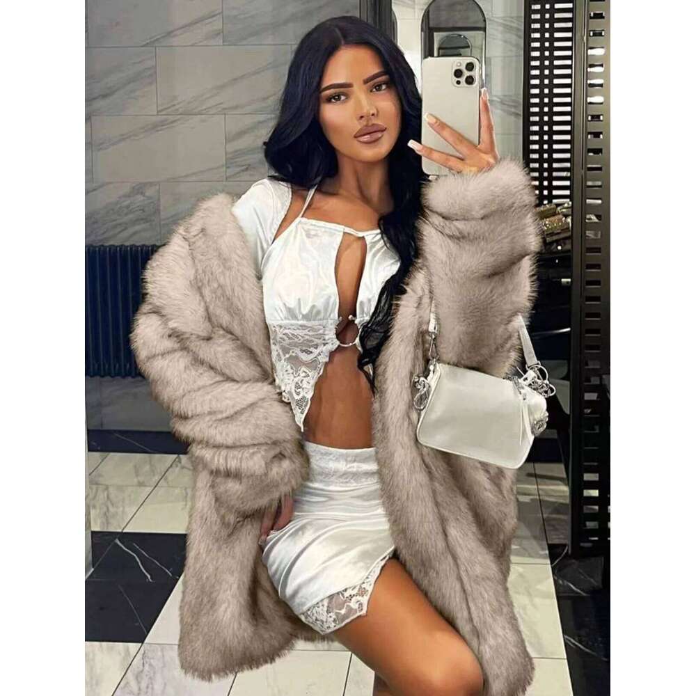 Popular coat in autumn winter warm and loose women's faux fur medium jacket