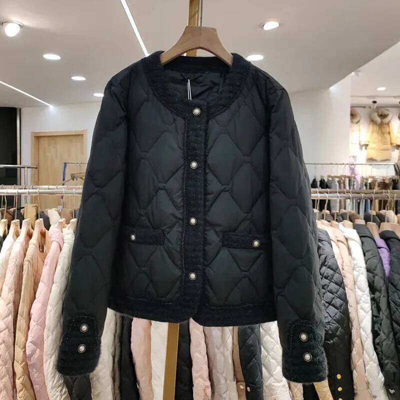 Autumn Winter Small Fragrant Jacket For Women Korean Vintage O-Neck Coats Elegant Fashion Outerwears