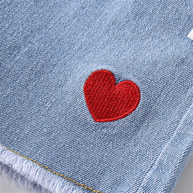 15 Y Fahion Children Summer Pants Infant Sweet Red Heart Baby Girl Kid Casual Denim Shorts Pocket n Jeans Clothes 250527