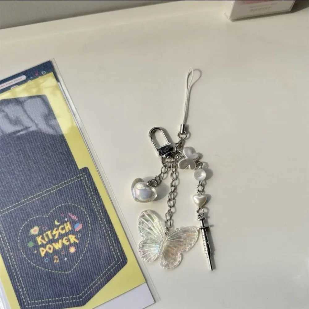Gothic Butterfly Cross Phone Pendant Keychain Charm Bow Heart Girl Punk Chain Lanyard for IPhone Personality Accessories Gifts W250526